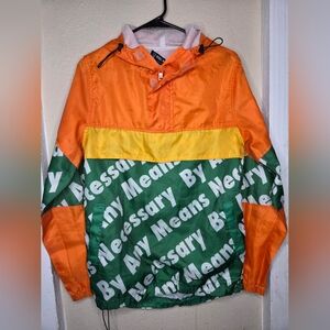 Rebel Minds Jacket Sz S Orange Green Graphic Anorak Windbreaker Hooded Pullover